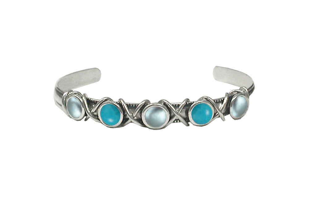 Sterling Silver Handmade Cuff Bracelet With Blue Topaz And Turquoise